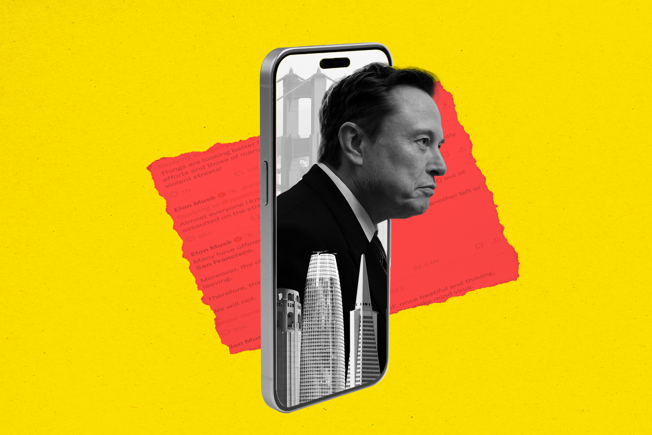 Illustration shows Elon Musk superimposed on an iPhone