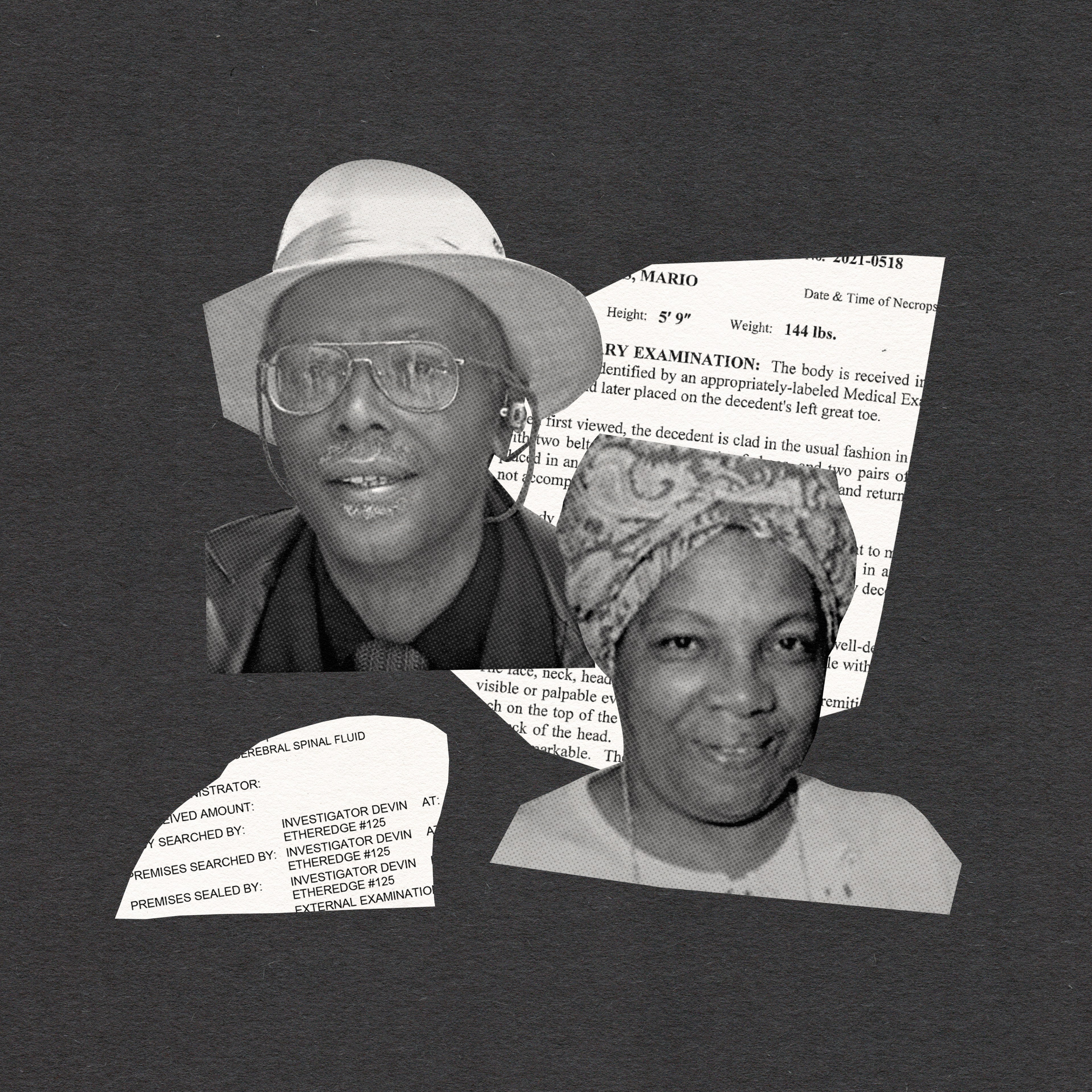 A collage of a man and woman against a black background.