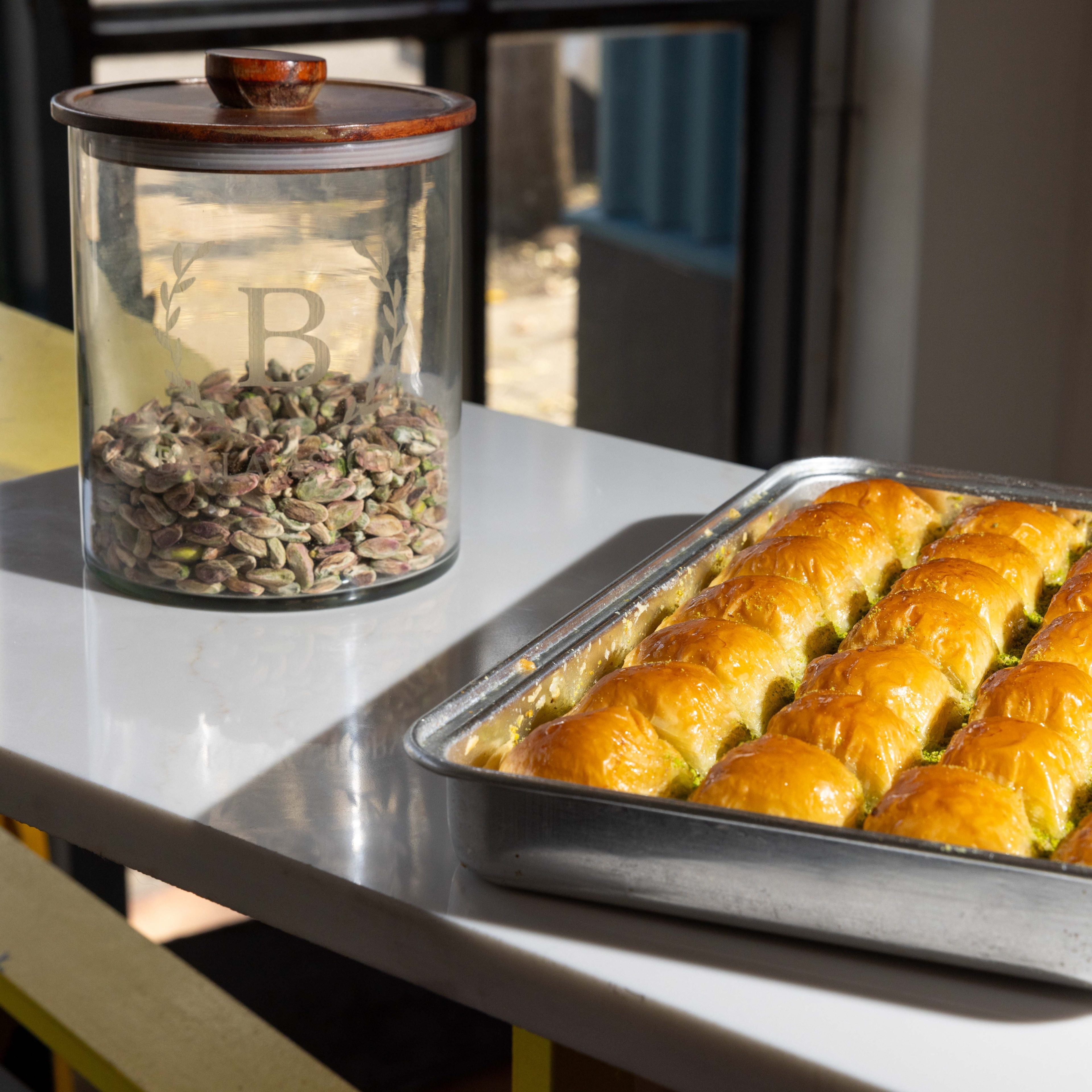 The pistachios used for the baklava.