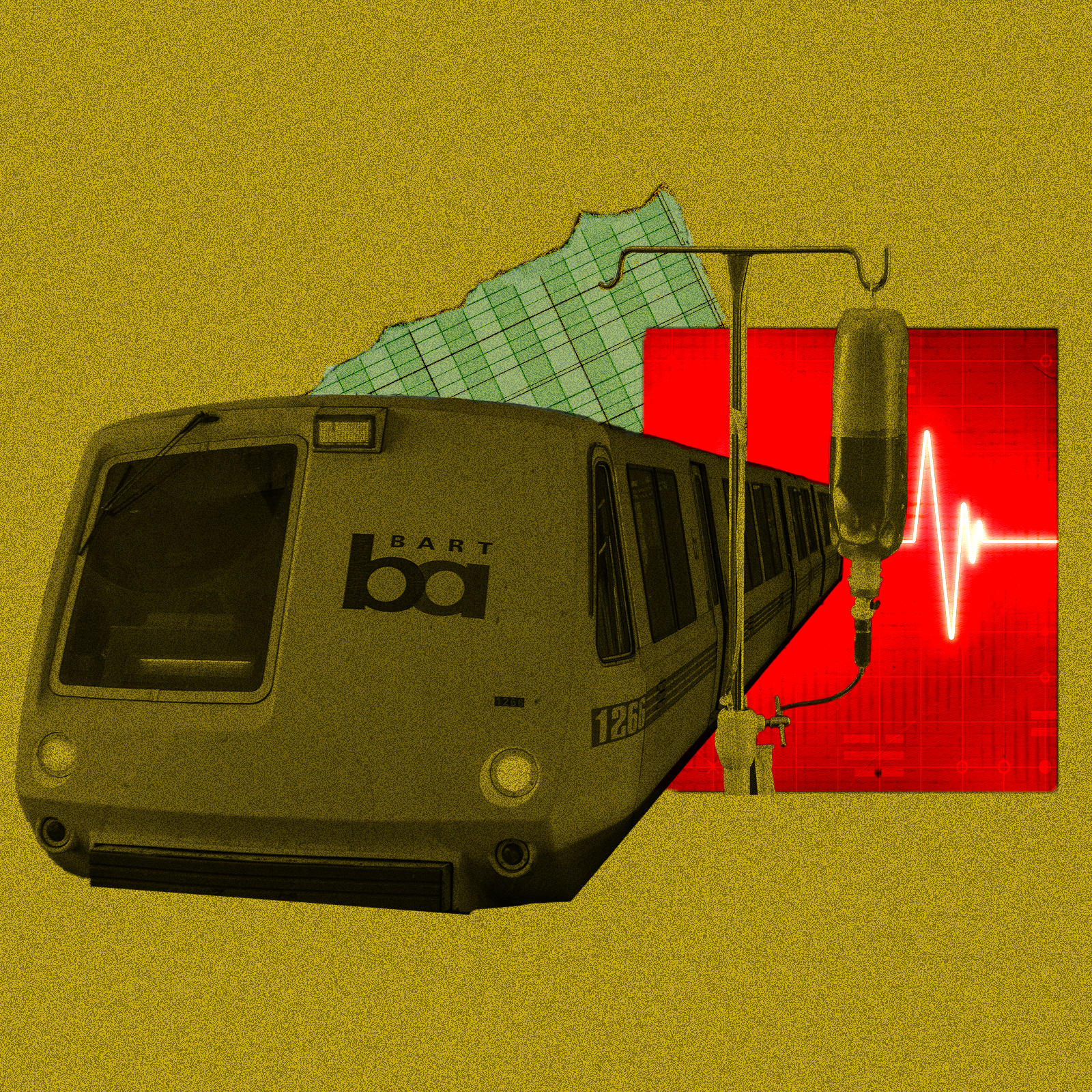 A photo collage depicting a train and 2 scraps of paper.