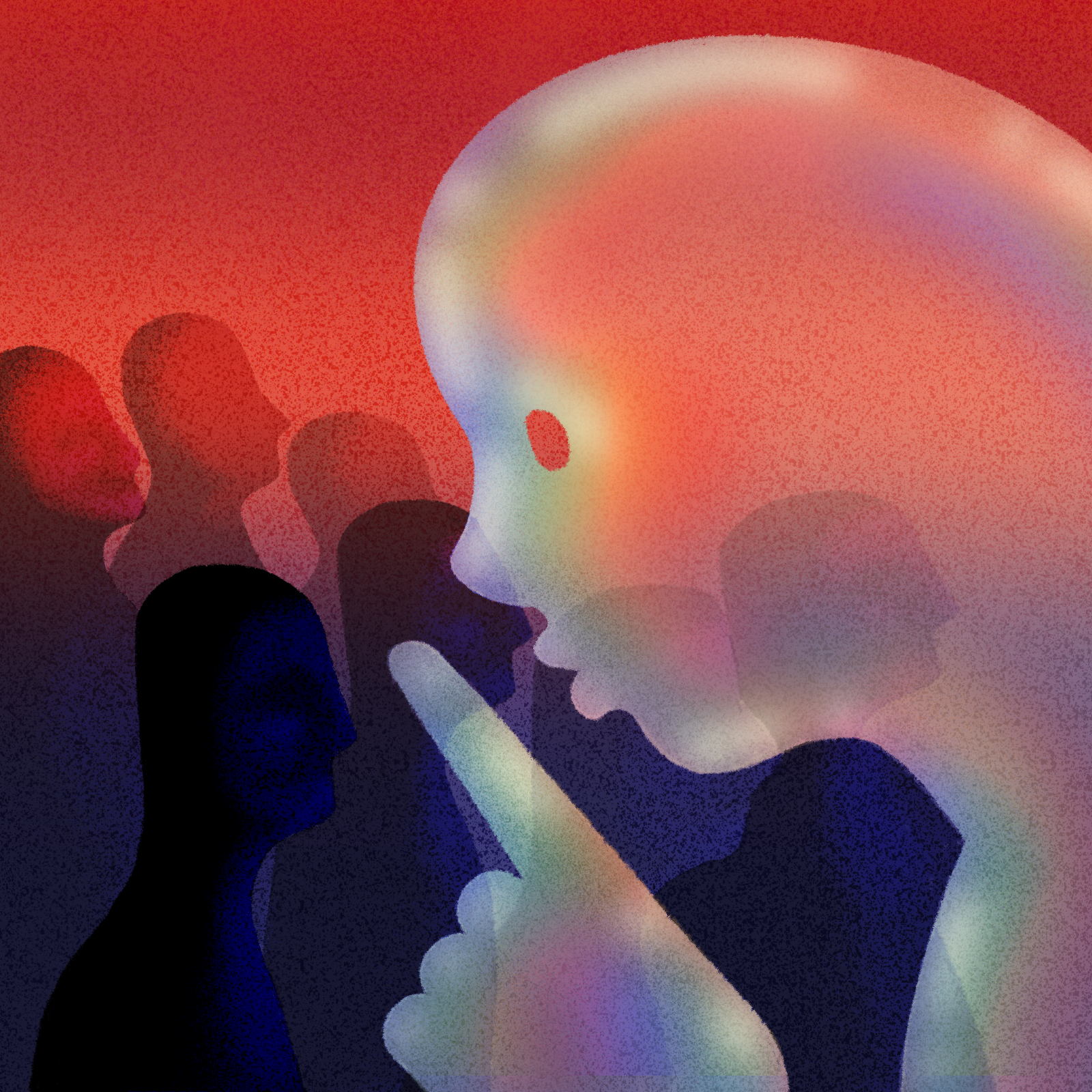 An illustration of a person holding a finger up to their mouth.