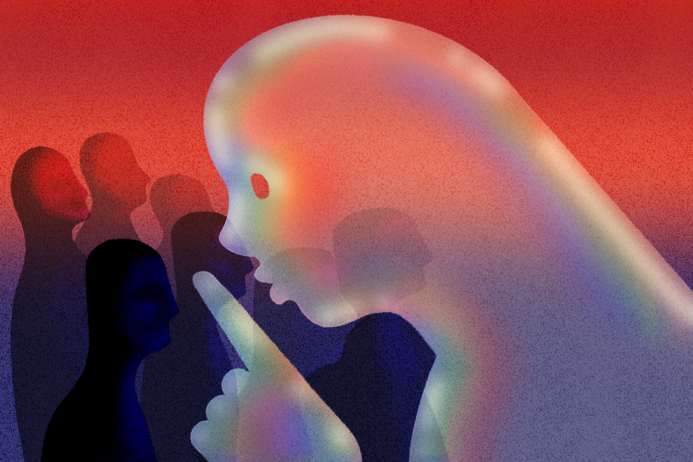 An illustration of a person holding a finger up to their mouth.