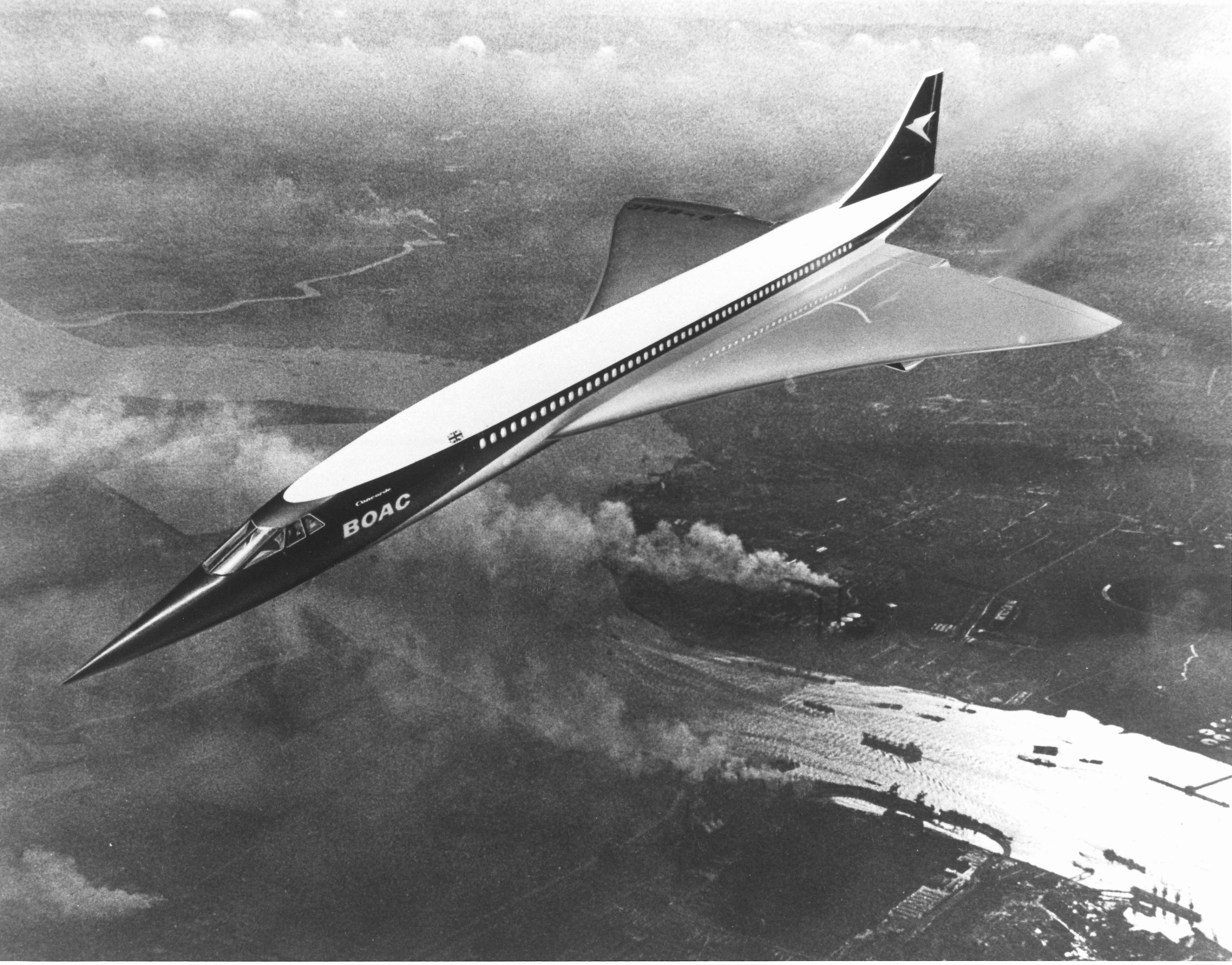 Historical photo of the Concorde in flight