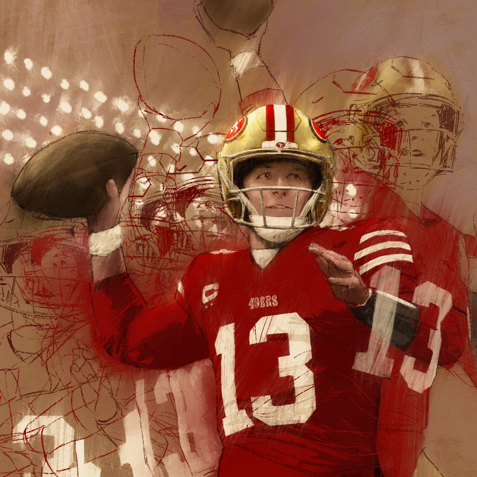 An illustration of a football player wearing a jersey with the number 13 on it.