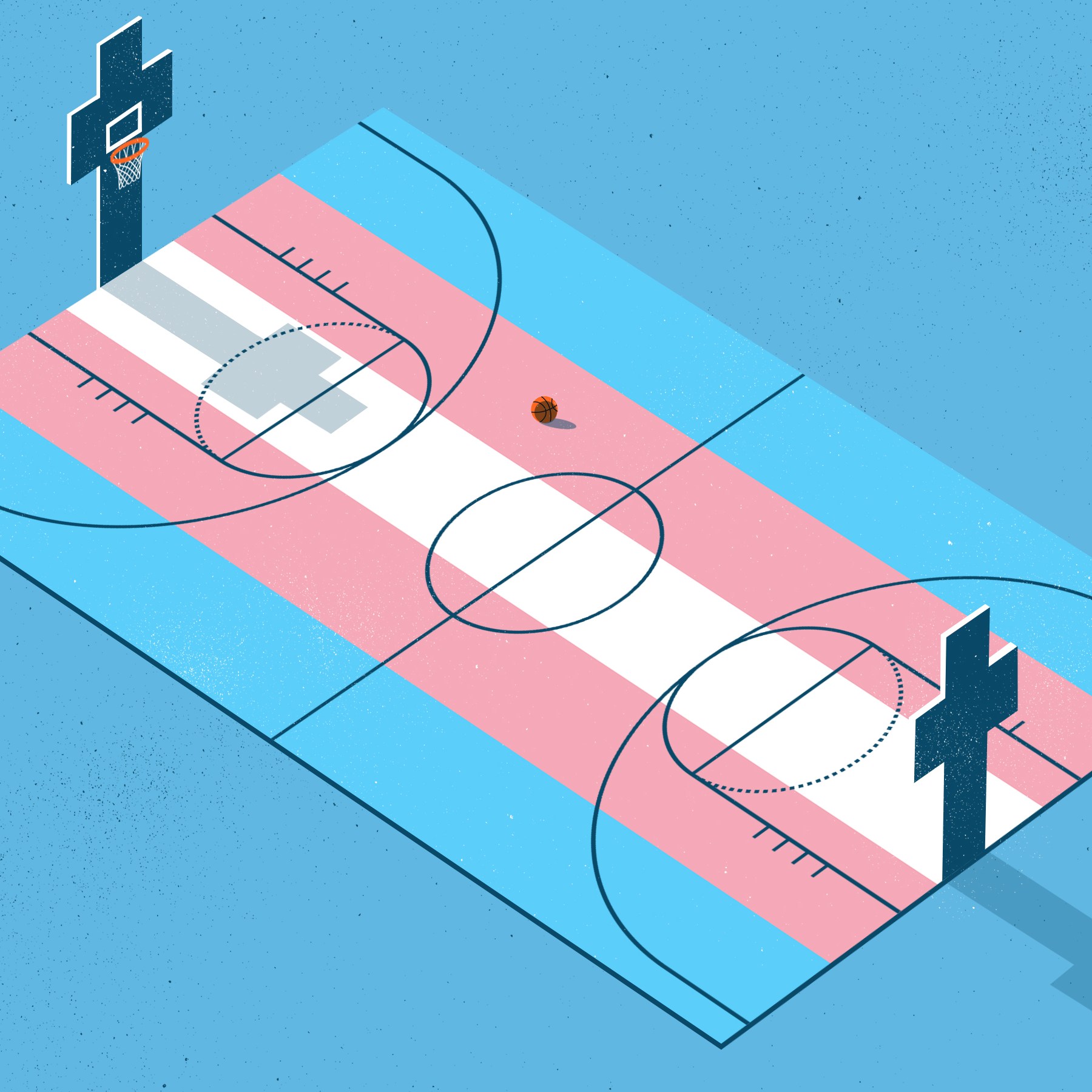 An illustration of an empty basketball court