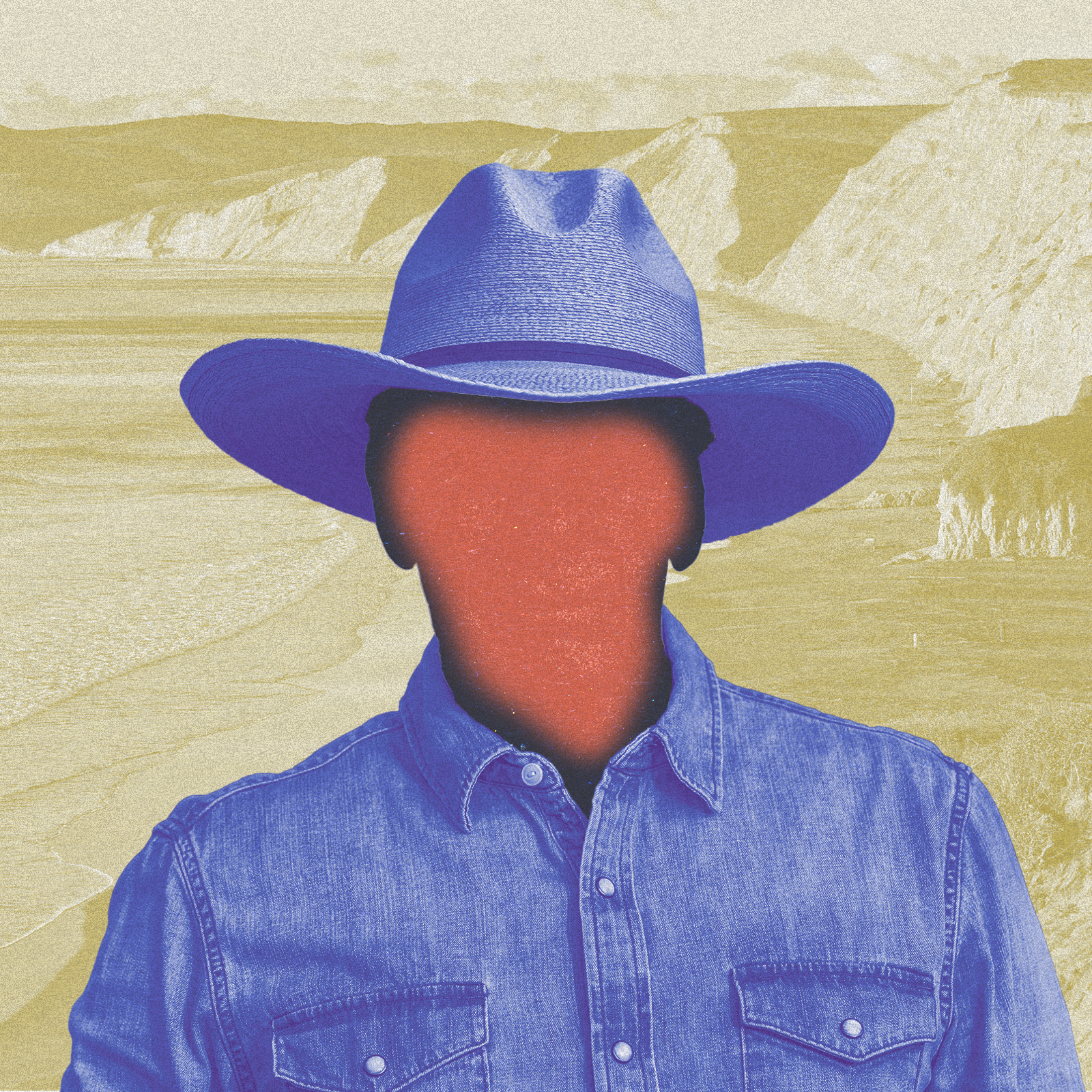 A cowboy against mountains