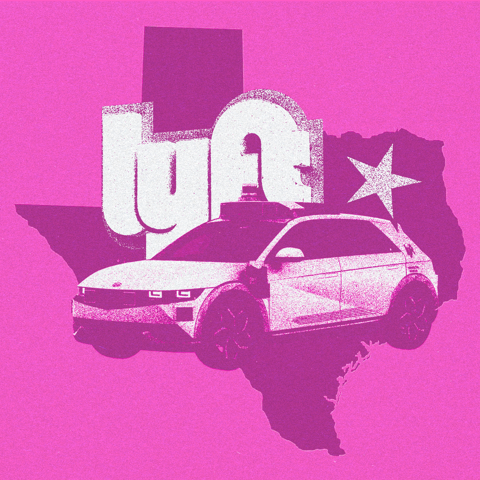 A photo illustration of a car next to a Lyft logo