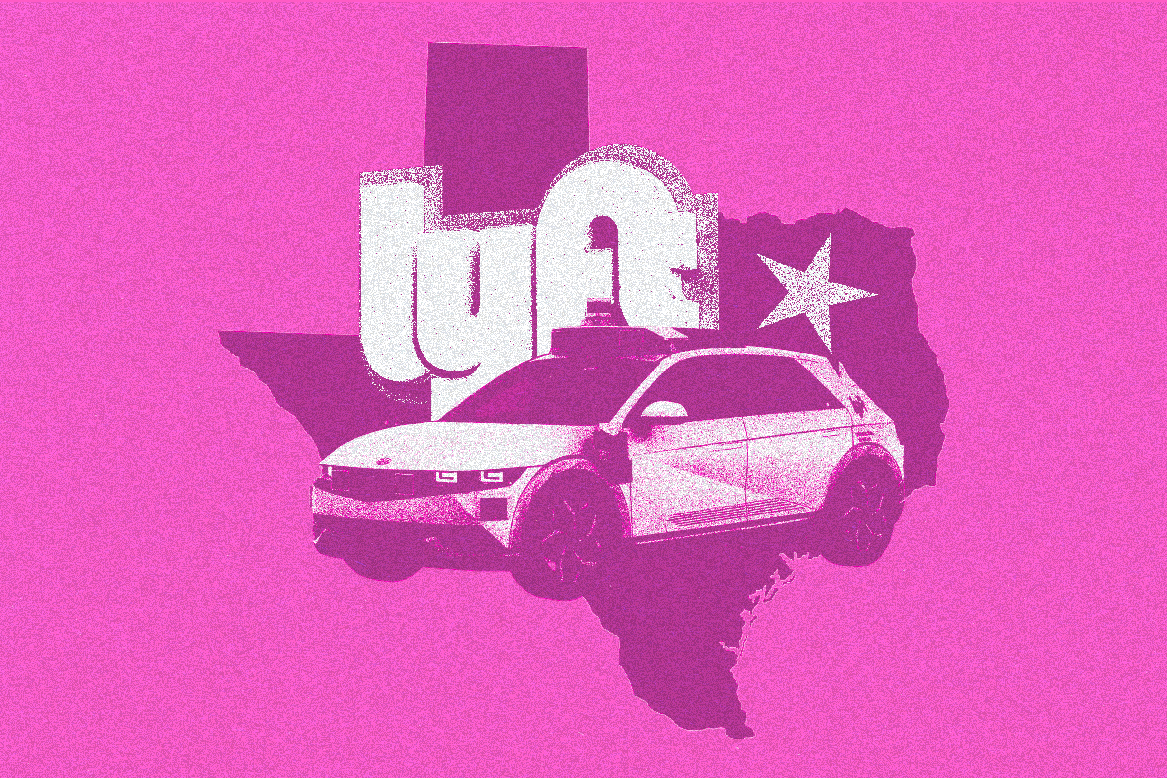 A photo illustration of a car next to a Lyft logo