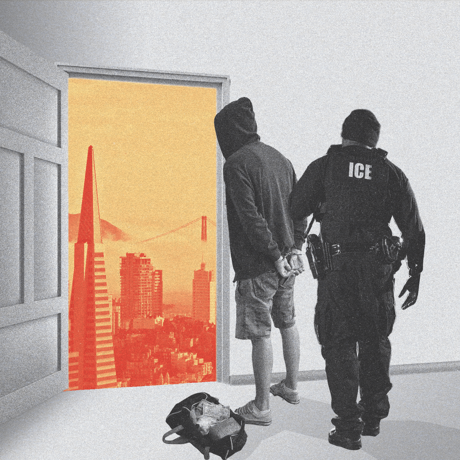 A photo illustration of a man getting arrested