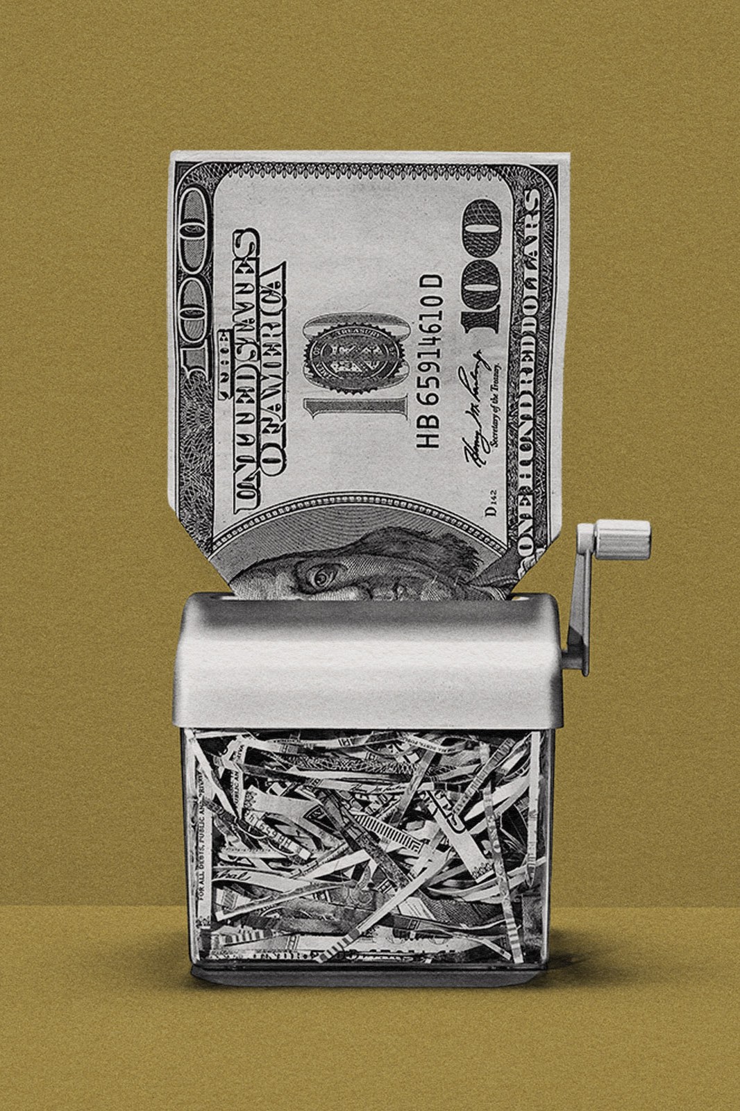 A one hundred dollar bill getting shredded