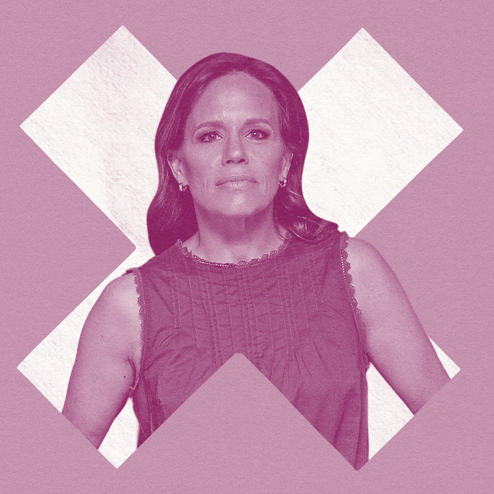 A photo illustration of a woman standing inside of the letter X