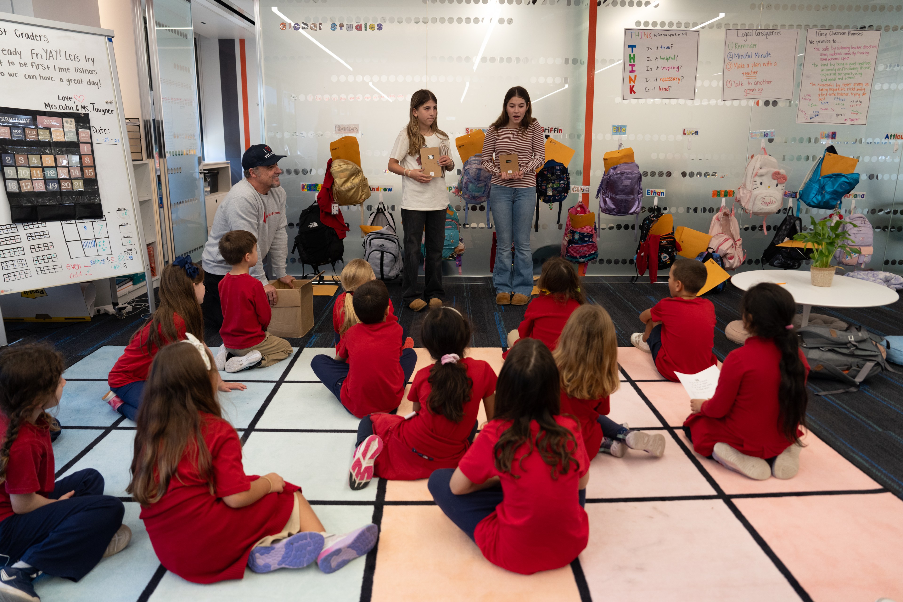 Silver and Evening Wiesler share the backstory of the fire journals they are donating to students at Village School in Los Angeles on Friday, Feb. 21, 2025.  In addition to losing their campus, nearly 30% of Village School students lost their homes and another 43% were displaced. The school reopened at Colorado Center, an office complex in Santa Monica’s tech district.    “I felt really fulfilled. That really made me feel like I was actually doing something,” Silver Wiesler said about speaking to other survivors in person. “ What happened at my house, even though that was horrible, I now have the feelings to relate to them and I can help them in a way that other people can’t.”