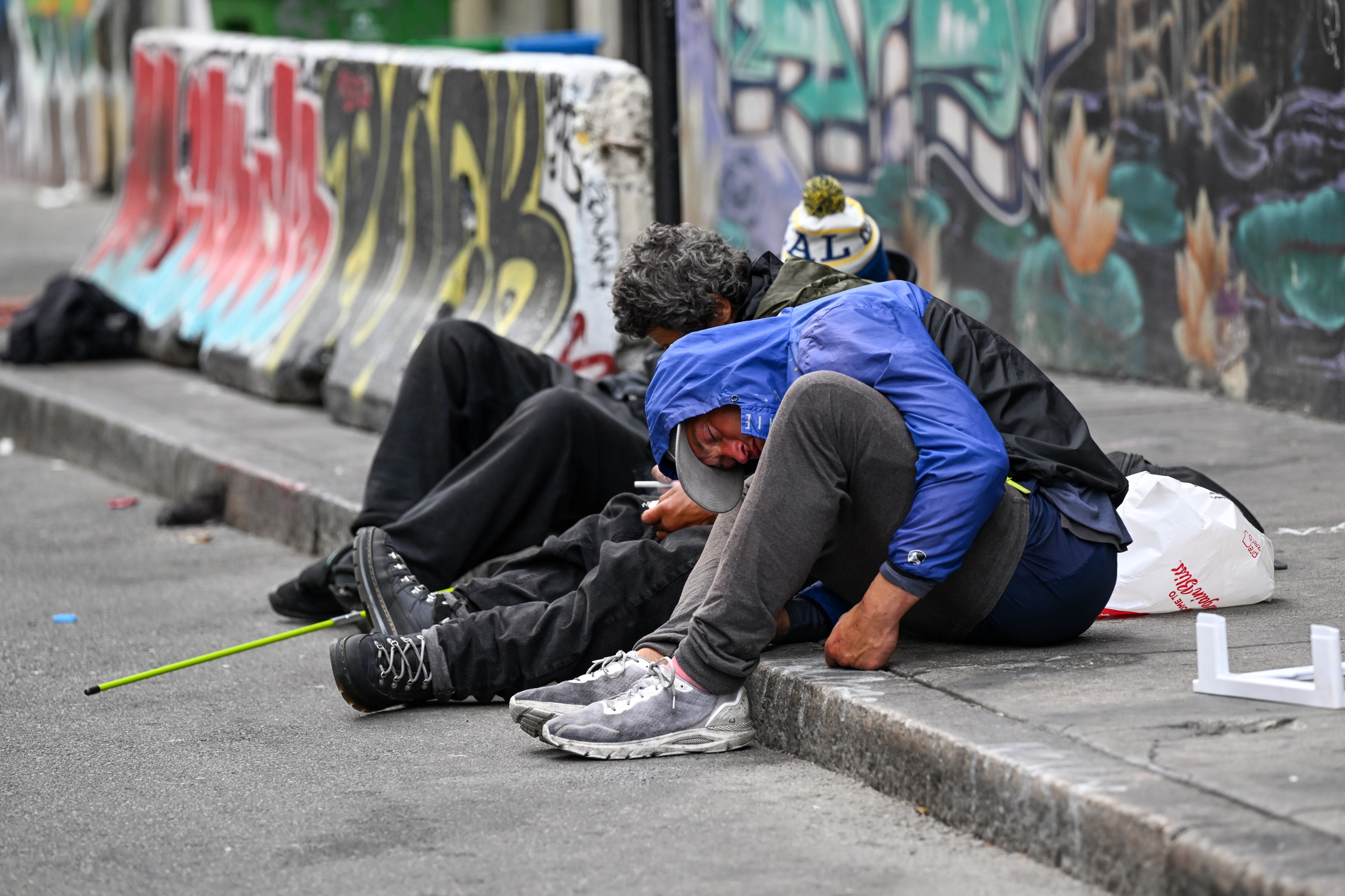 SAN FRANCISCO, UNITED STATES - MAY 16: Homeless people are seen as the City fighting with fentanyl problems in San Francisco, California, United States on May 16, 2024. (Photo by Tayfun Coskun/Anadolu via Getty Images)