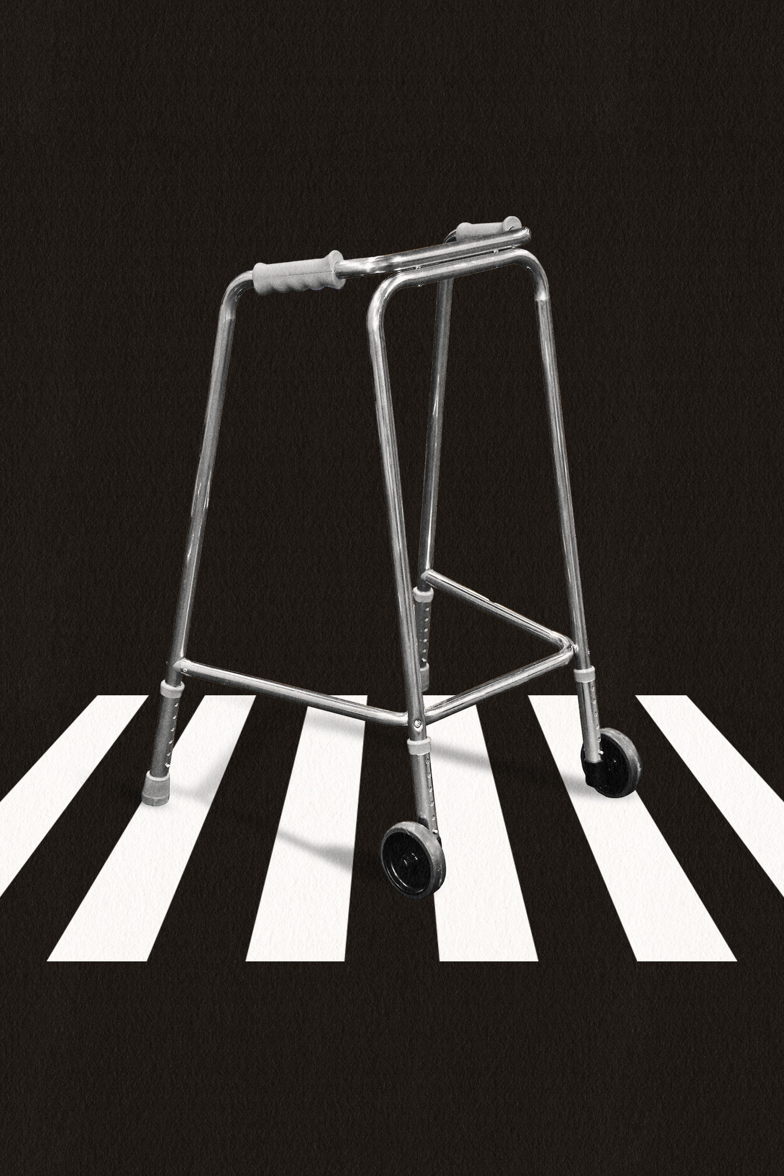 A photo illustration of a crosswalk and zimmer frame.
