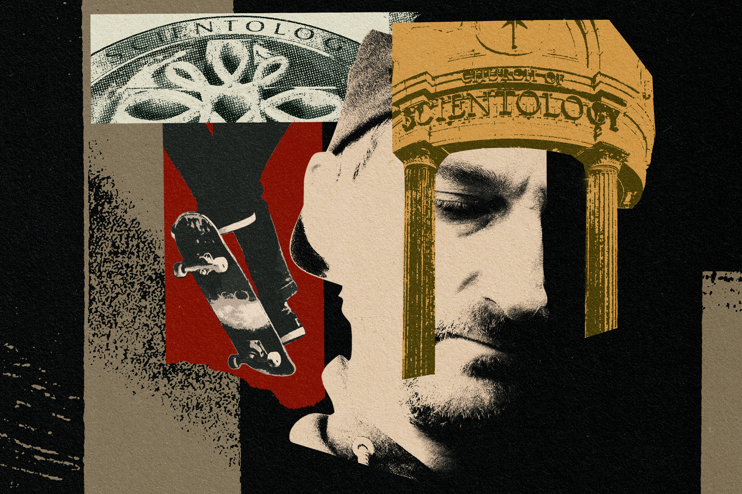 Collage of Aaron Kyro and the SF Center of Scientology