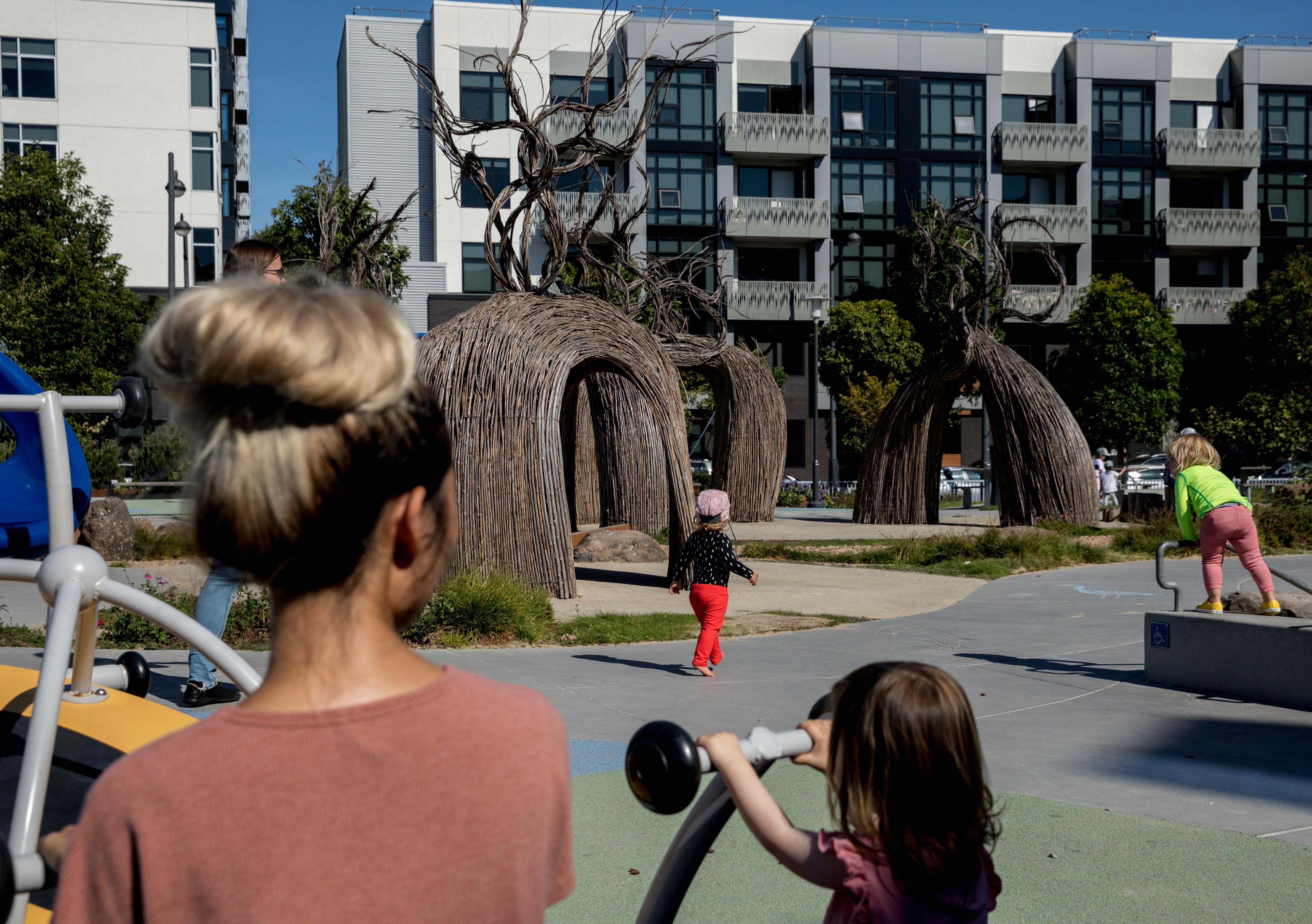 A family playing at a park